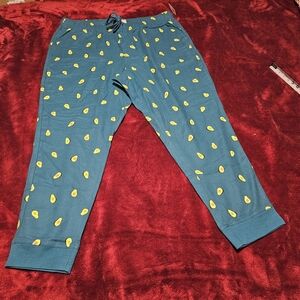 Adult Teal Pajama Pants with Yellow Avocado Print